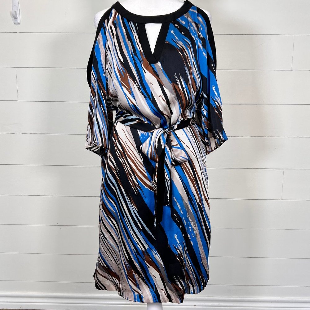 Donna Ricco Blue Brown & Black Cutout Sleeve Satin-like Midi Dress Size …
